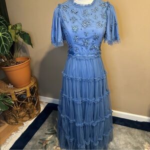 Ivy City Co Blue Embroidered ruffled Dress